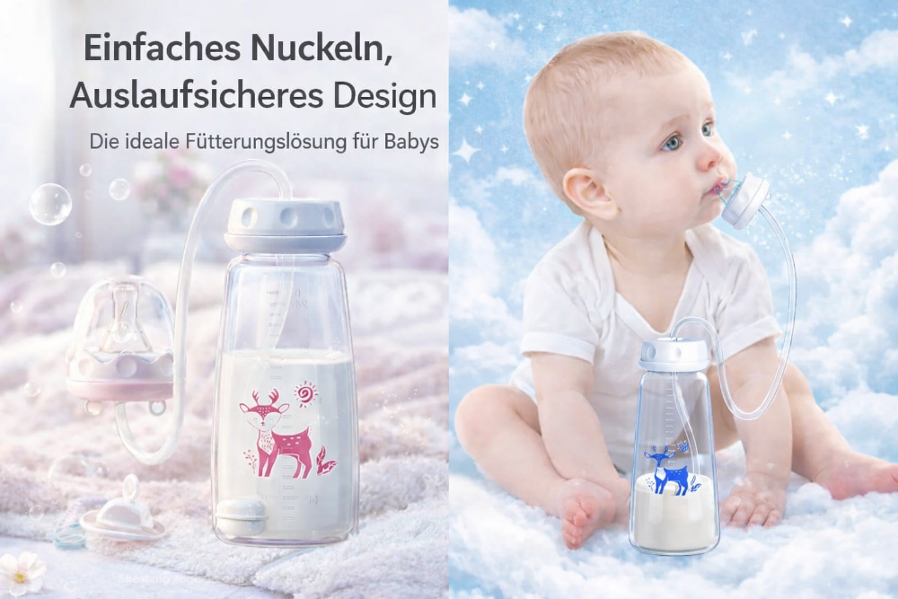 240-ml-Babyflasche mit normalem Hals, Strohhalmbürste,